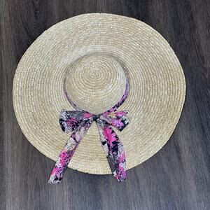 Something Special Floppy Wide Oversize Straw Sun Hat w/Bow Womens Natural Beach
